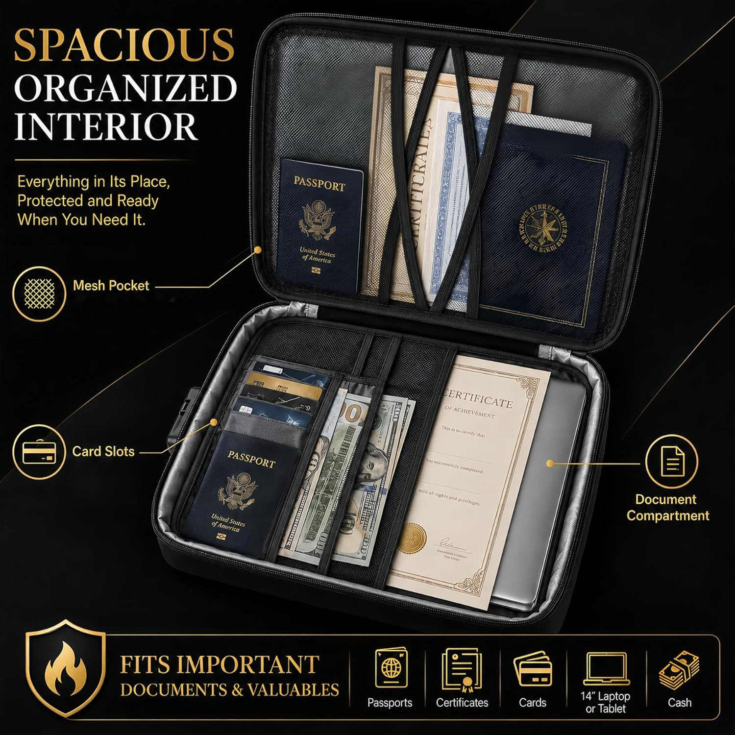 Fireproof Document Box with Lock 5200F Fire & Water Resistant Safe Storage