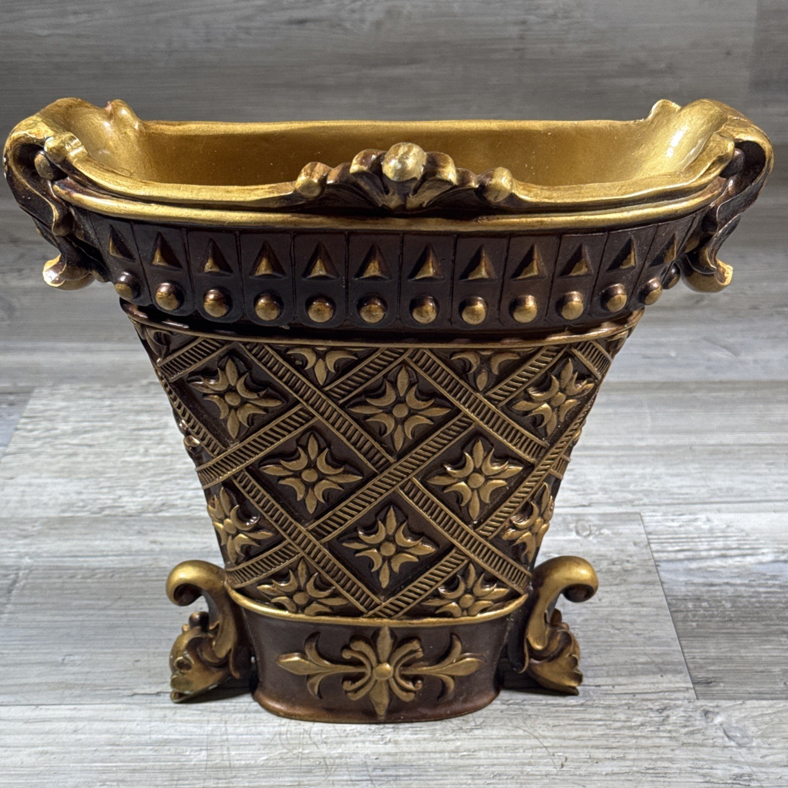Vintage Gold Wall Pocket Planter Ornate Hollywood Regency Heavy HTF READ!