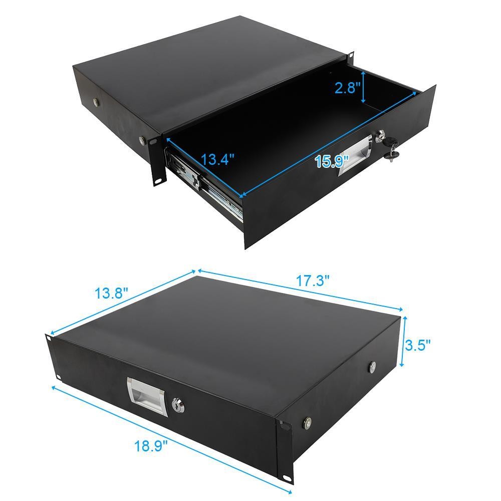 19 Inch Rack Mount 2U Locking Drawer Audio DJ Server Rack Storage Cabinet