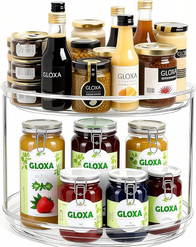 2 Tier Lazy Susan Turntable Organizer 9.25 Inch Rotating Spice Rack Storage