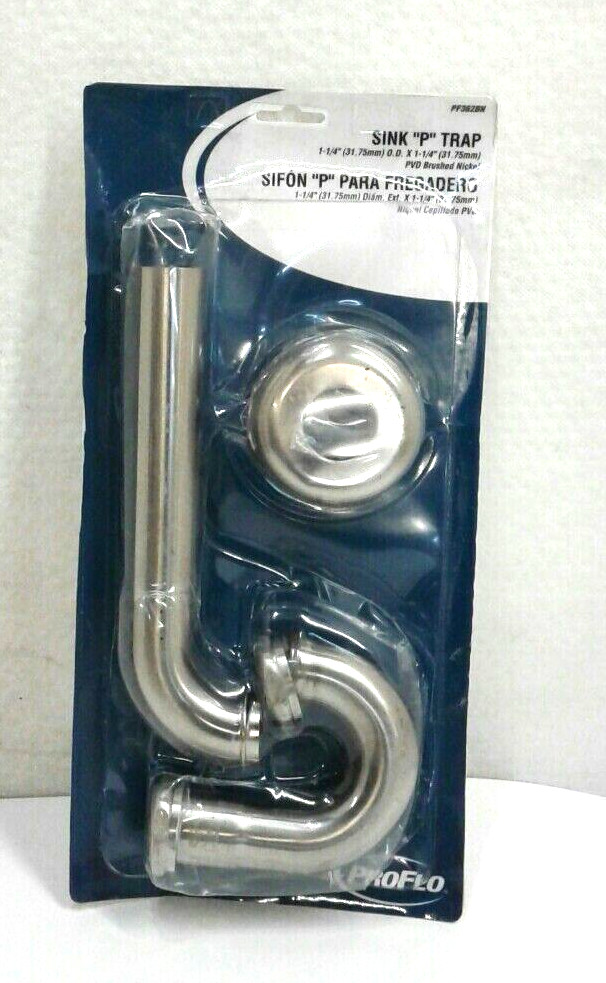 ProFlo PF362BN Sink P Trap 1-1/4"O.D.x1-1/4"PVD Brushed Nickel W/High Box Flange