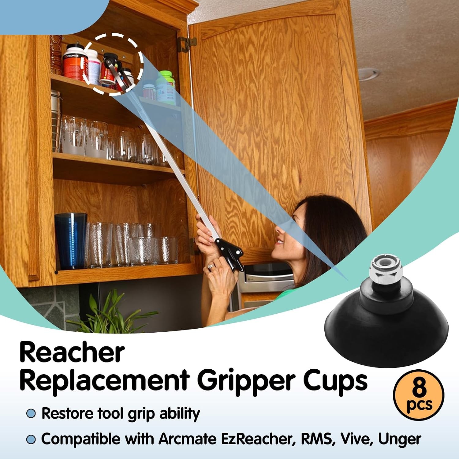 8 Pcs Replacement Gripper Cups Compatible with Arcmate EZ Reacher Accessory Tips