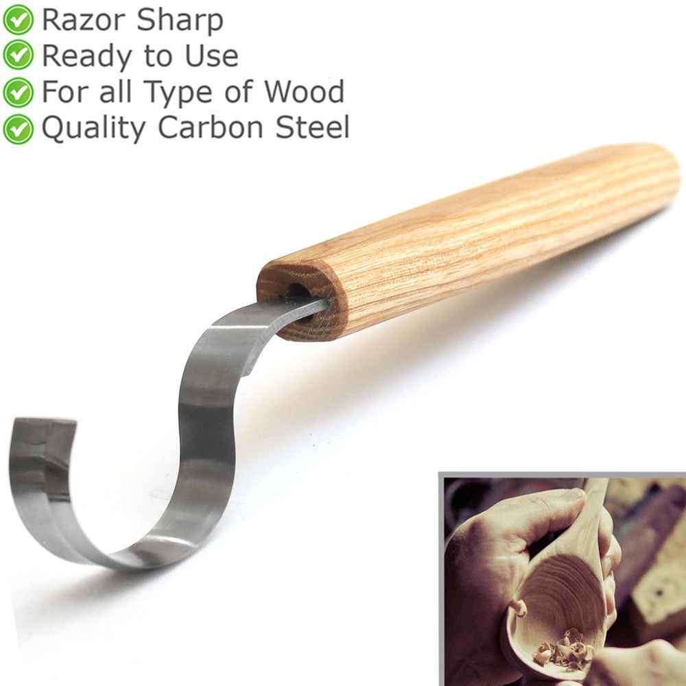 Spoon Carving Knife Hook Knife 1.2" Curved Wood Bowl Tools Crooked Knives Kuksa