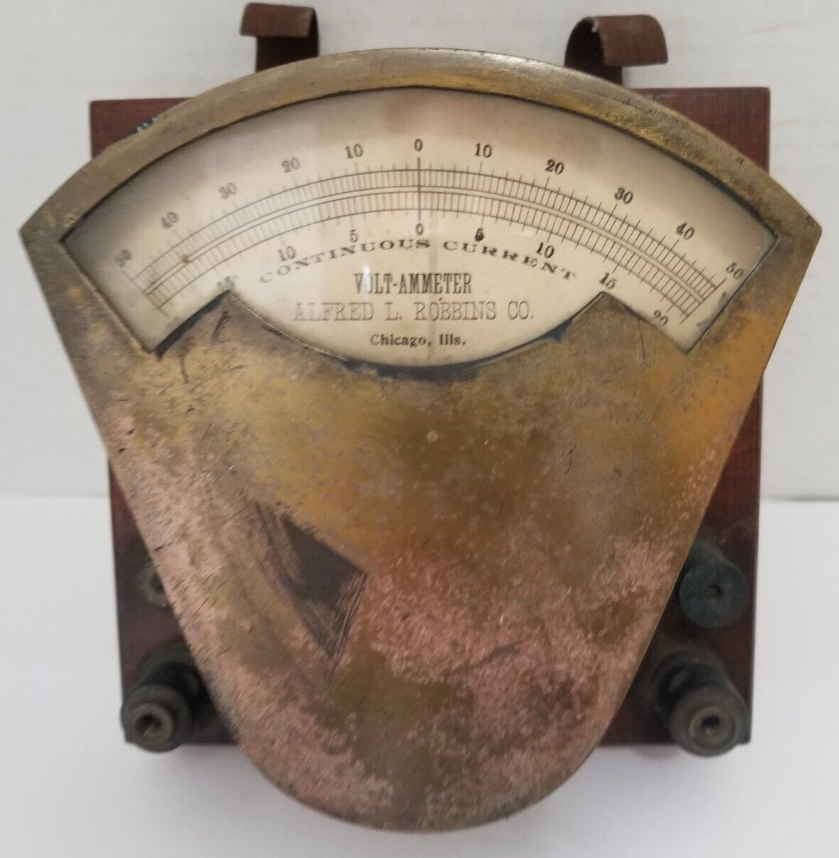 Vintage Alfred L Robbins CO. Volt Meter Steampunk Metal Meter Wooden Base