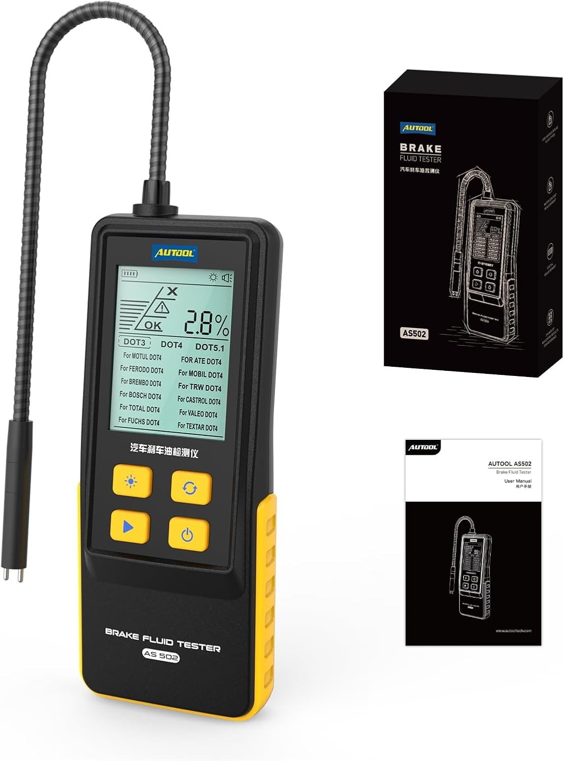 AUTOOL AS502 Brake Fluid Tester Auto Brake Oil Tester DetectorDOT3/DOT4/DOT5.1
