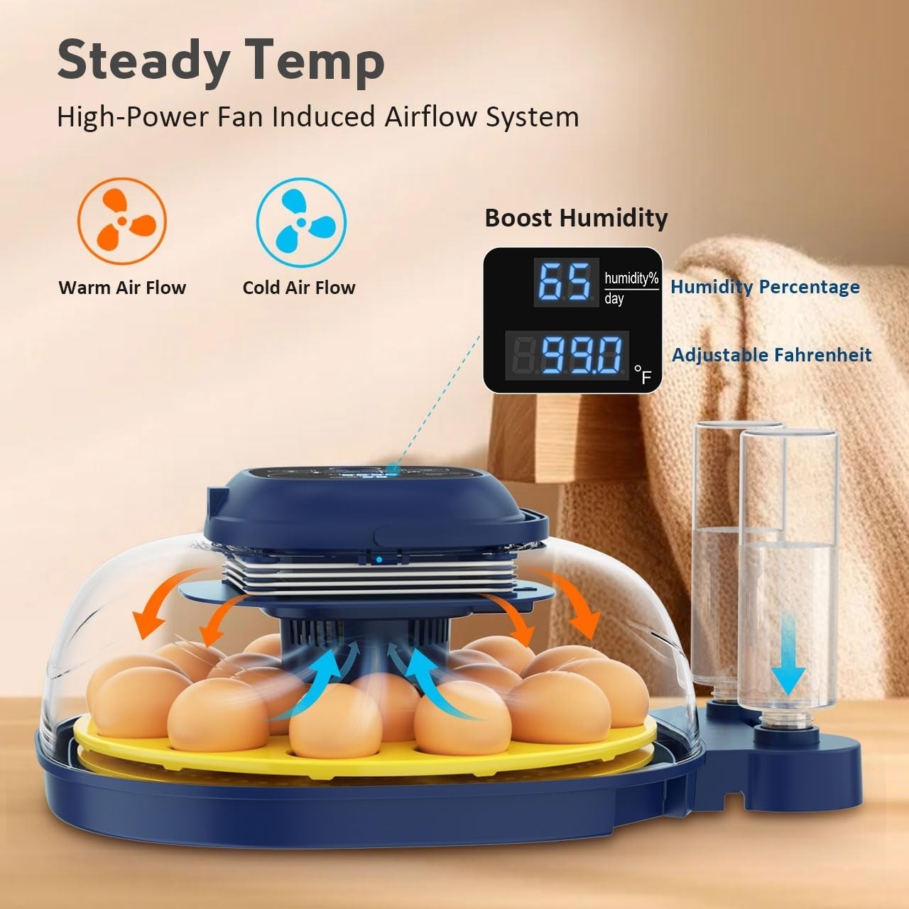 18 Egg Incubator with Auto Turning, Digital Temp & Humidity Control, Egg Candler