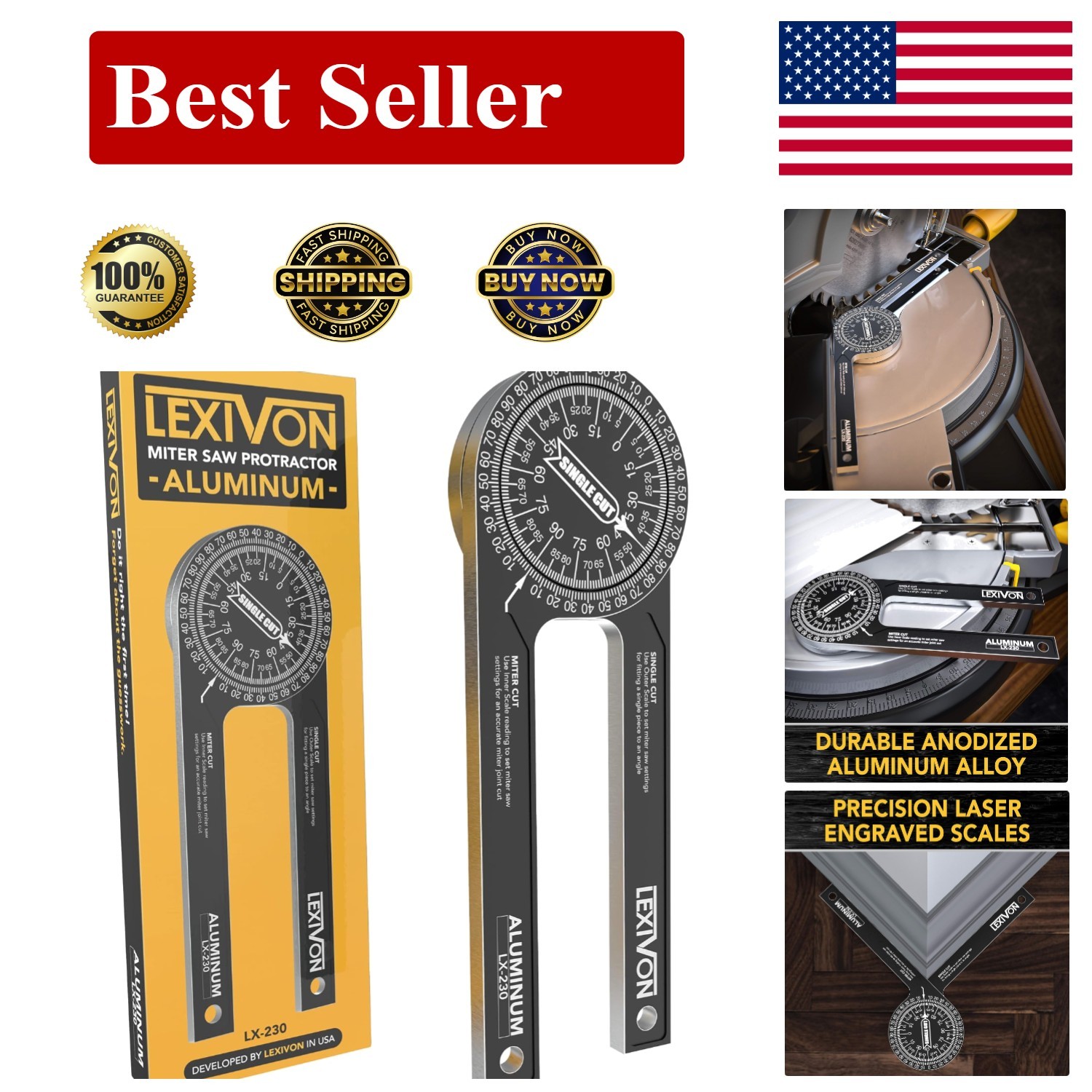 Rust-Proof 7-Inch Aluminum Angle Finder with Adjustable Laser Engraved Scales