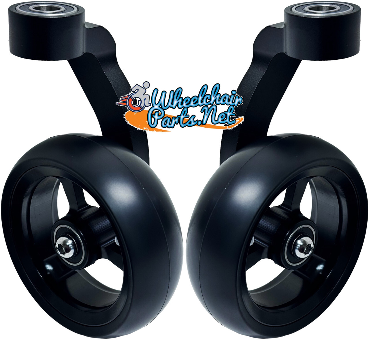 Single Sided Black Aluminum Caster Fork Assembly With 4"x1.40" Wheels