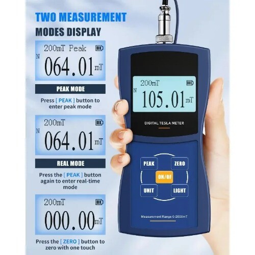 Tesla Meter Permanent Magnet Metal Probe Portable Magnetometer Digital