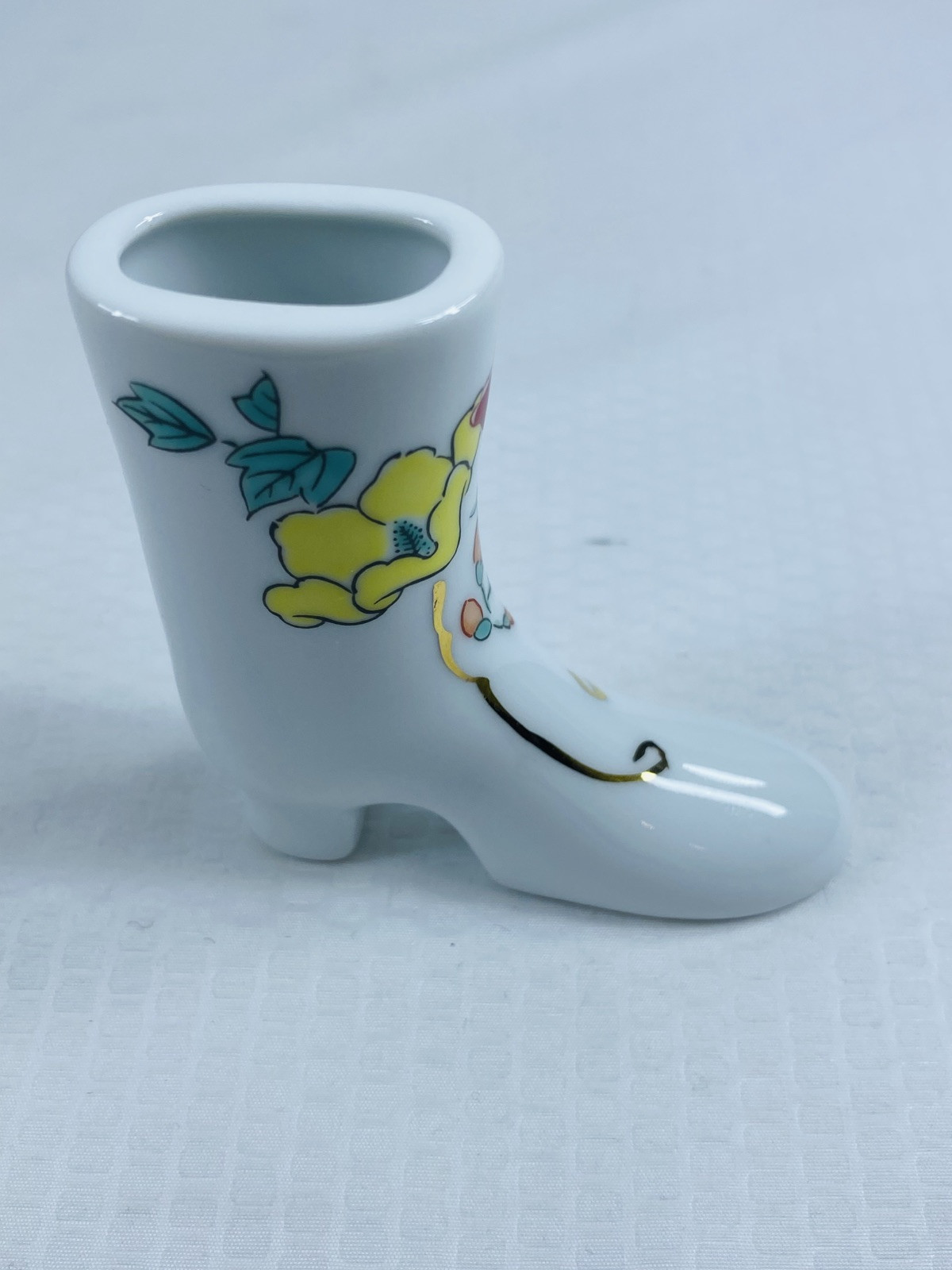 Vintage Porcelain Boot Vase - Floral Ladies Heeled Planter 3”Tall 3”Long 1”Wide