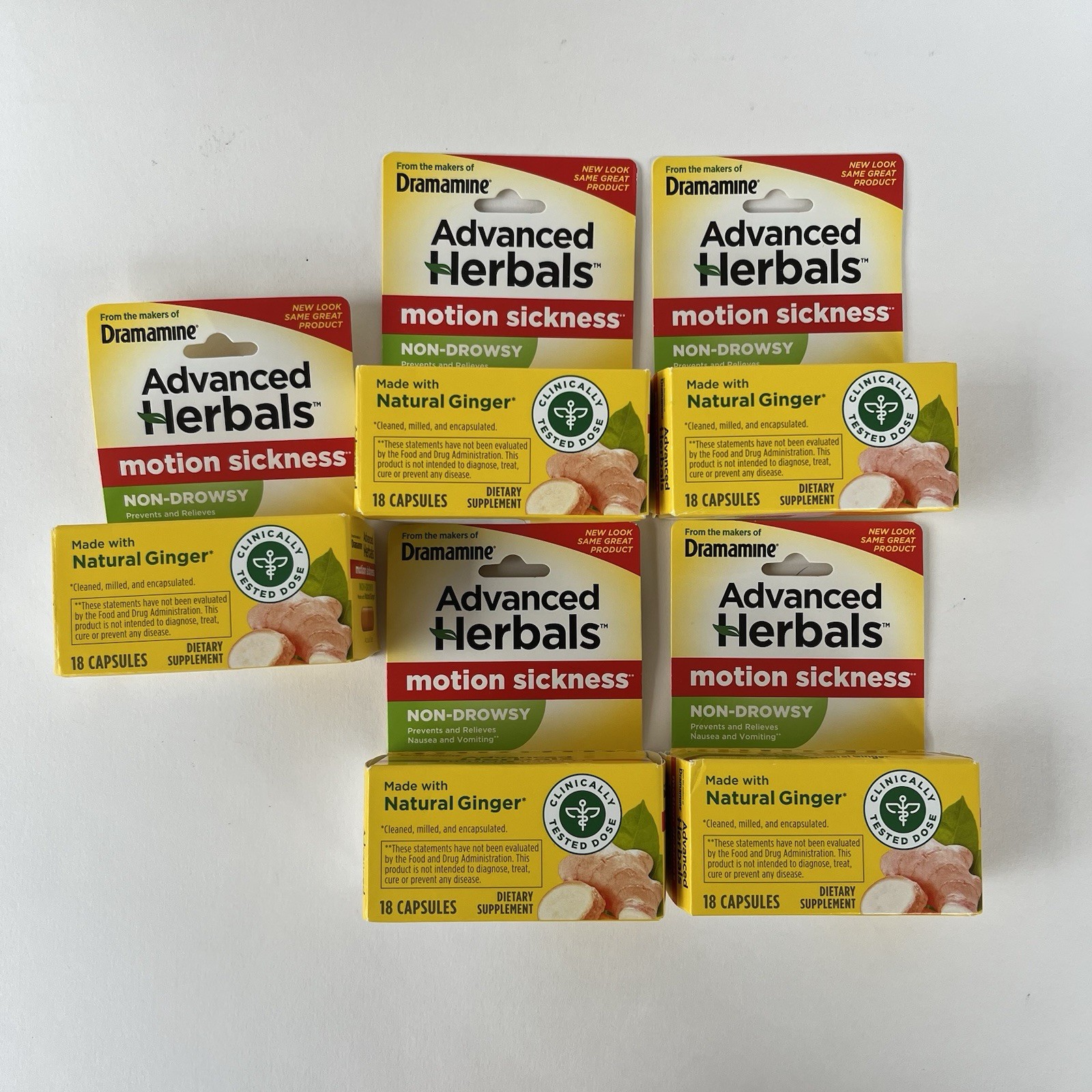 5 PACK Dramamine Advanced Herbals Non-Drowsy Motion Sickness Relief 18ct 5/2026