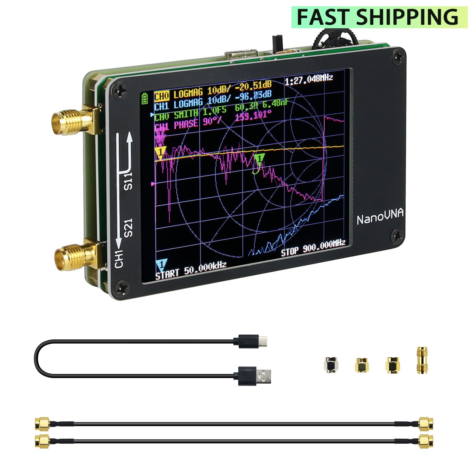 HamGeek NanoVNA 50KHz-2GHz Vector Network Analyzer for MF HF VHF UHF Antenna