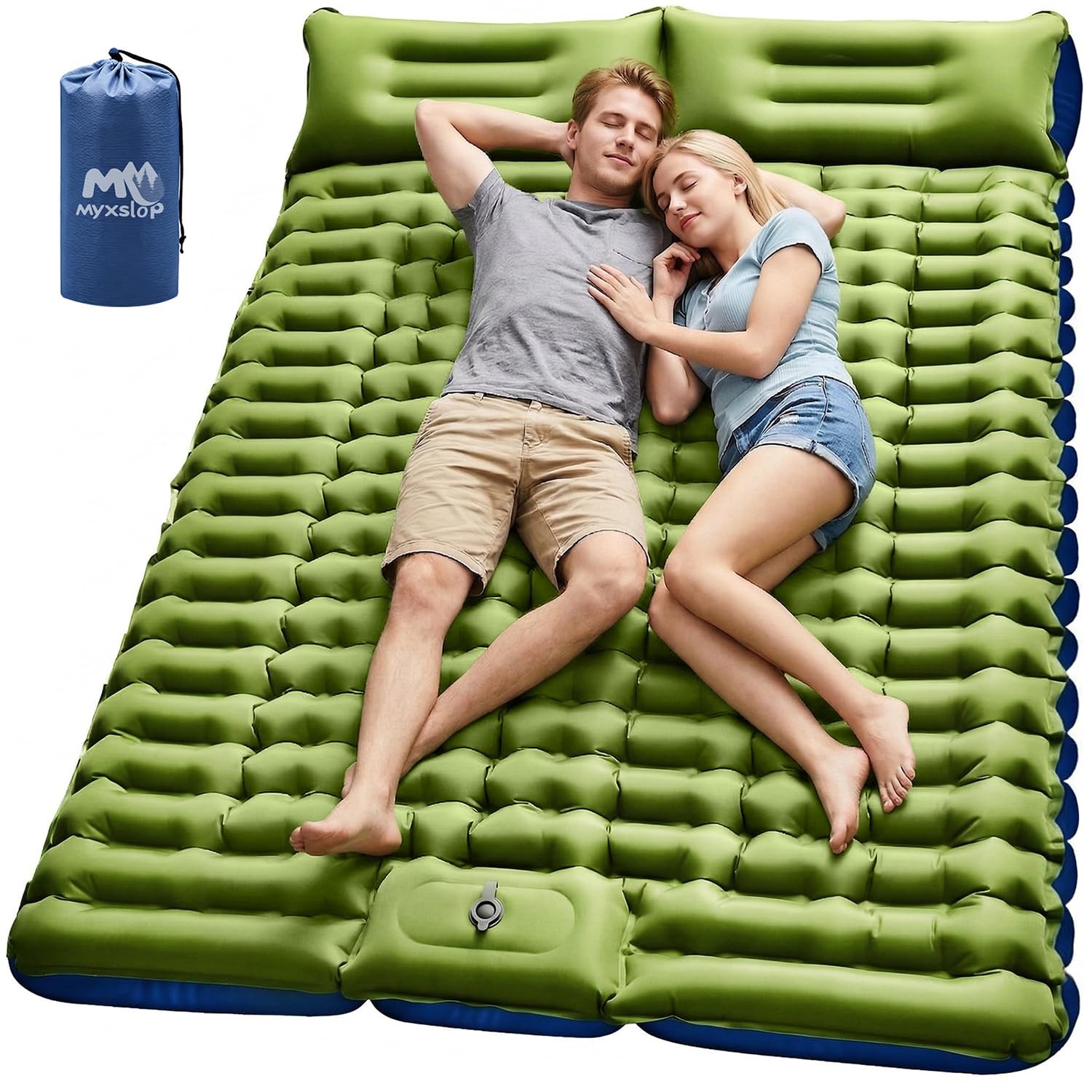 Myxslop 2 Person Camping Sleeping Pad 4" Thick Inflatable Pillow Foot Pump