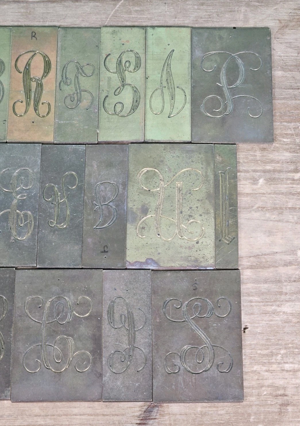 Double Line/Script Engraving Font Set Letters - Brass - Imcomplete Lot