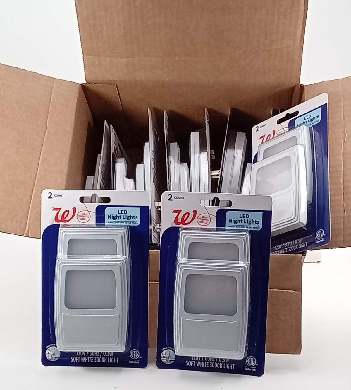 12 X (2) Packs LED Night Lights Plug-in Cool to touch Soft White NEW