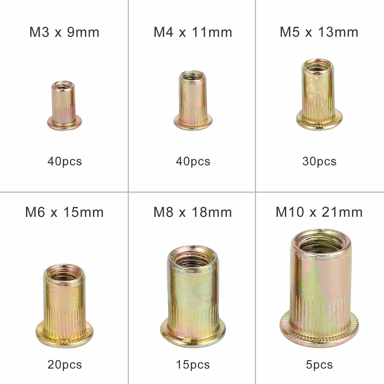 150PCS M3 M4 M5 M6 M8 M10 Rivet Nuts Kit Open End Threaded Rivnut Nutsert Insert
