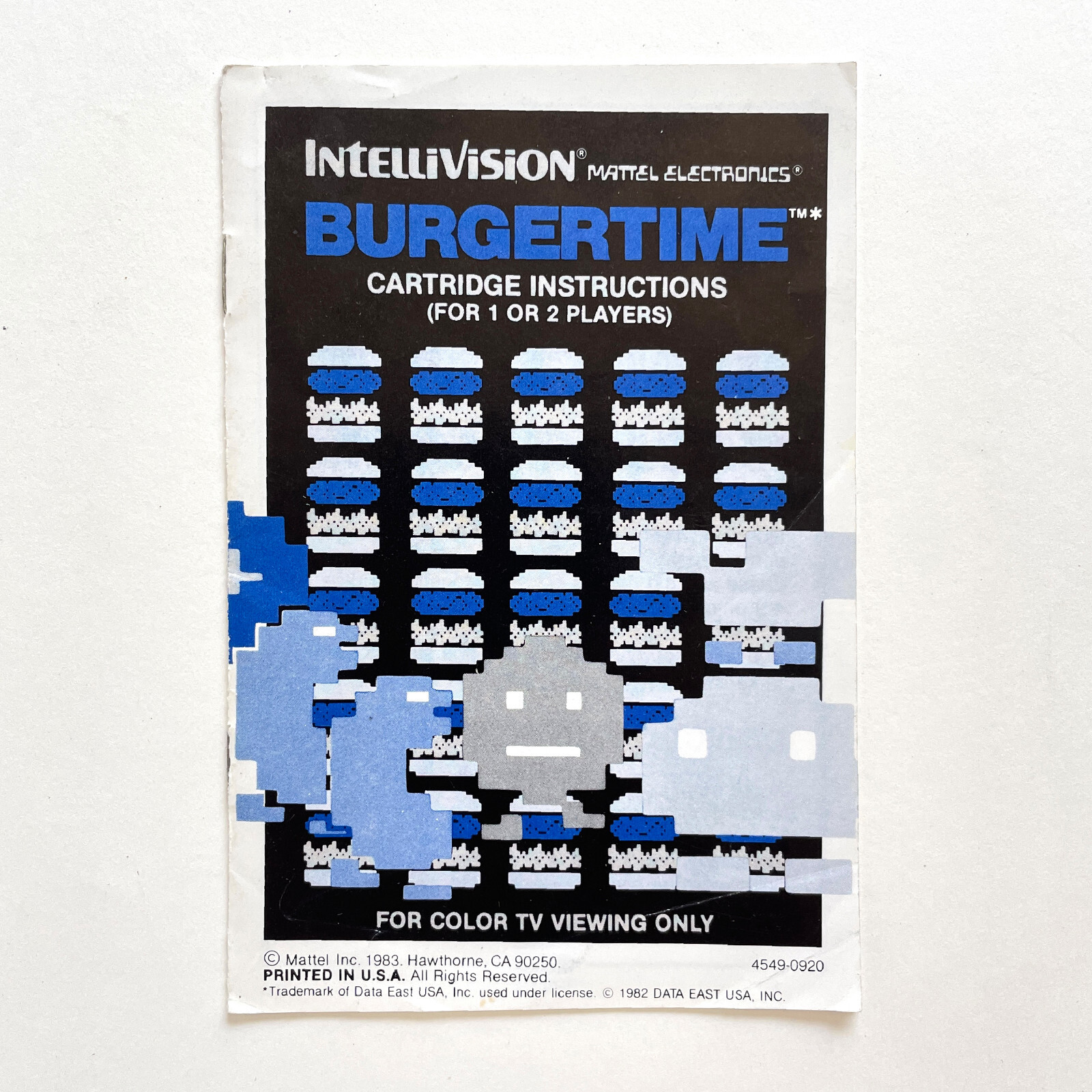 1980s Burgertime Mattel Intellivision Cartridge Instructions Manual
