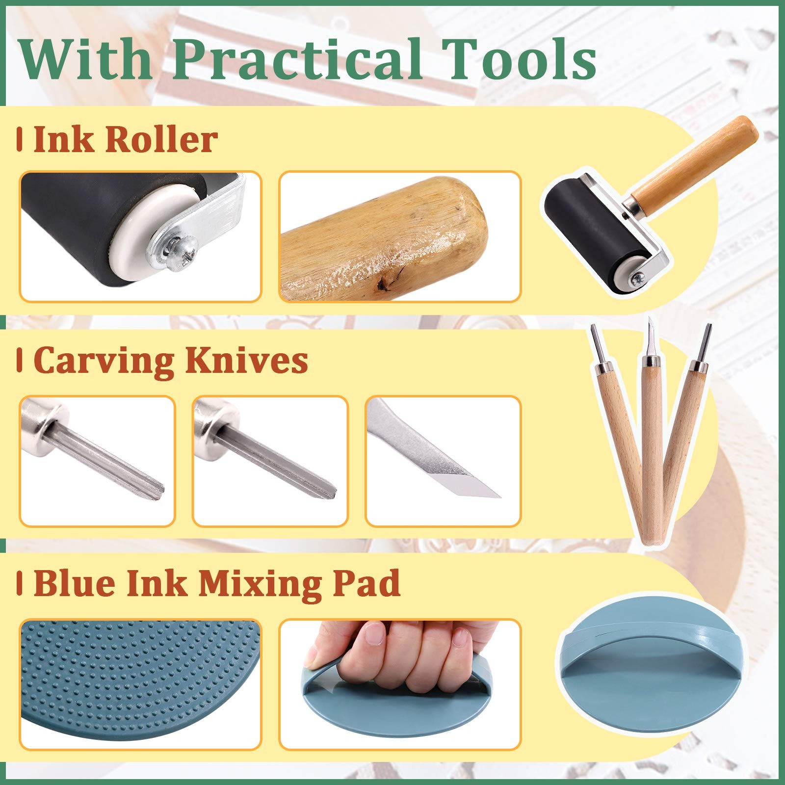 41 Pieces Rubber Stamp Making Kit 2 Carving Blocks 3 Tools Printmaking