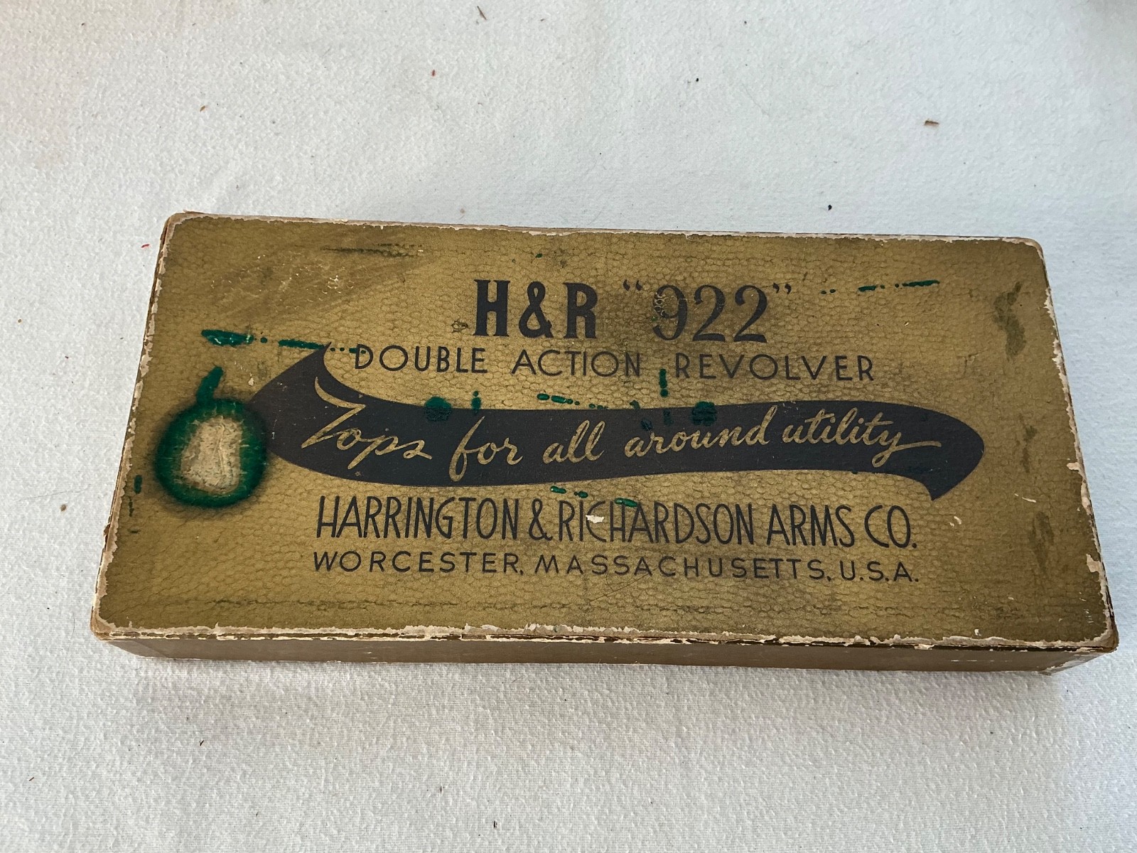 Vintage Harrington & Richardson 922 / .22 Revolver Gun Box H&R Amarillo TX 1952
