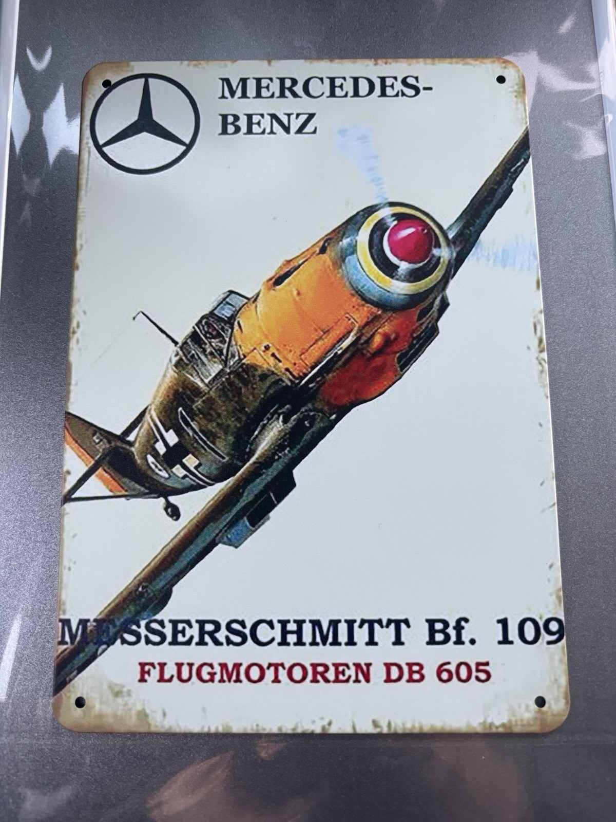 Messerschmitt BF 109 Metal (12x8) Sign With One Of A Kind Matching Metal Pin