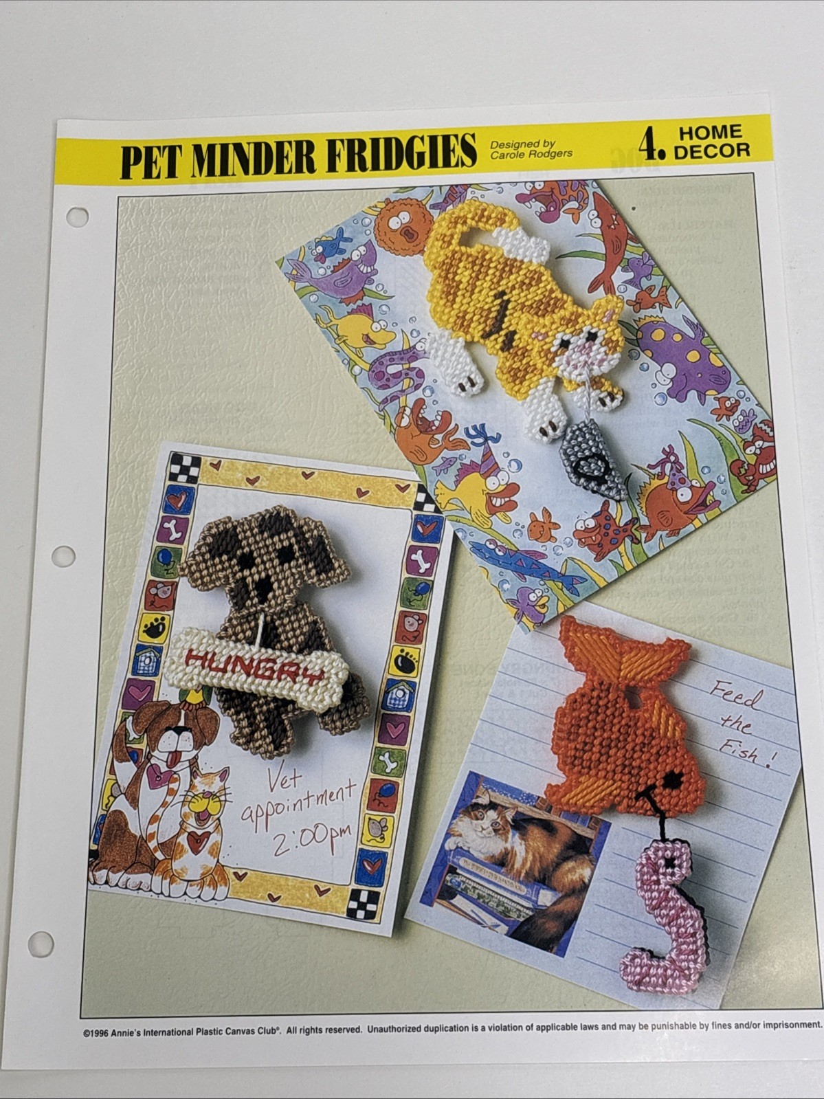 Pet Minder Fridgies Magnets Annie's Attic Plastic Canvas Pattern Page