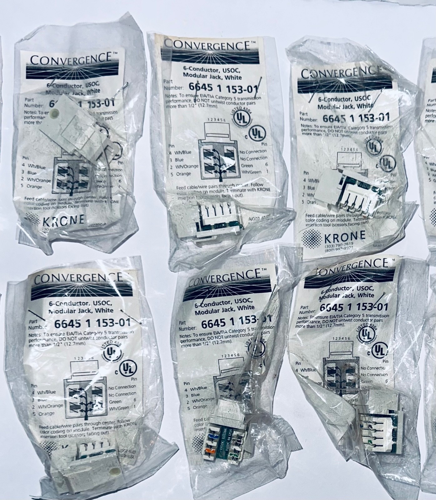NEW KRONE Convergence Modular Jacks Faceplates Patch Cables LOT 55 PCS - Sealed