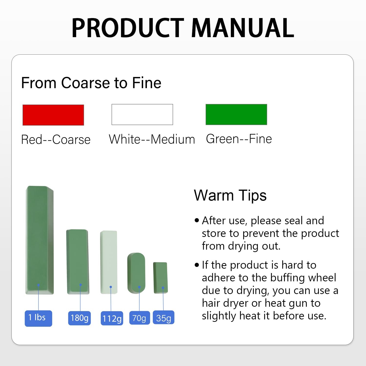 SCOTTCHEN Buffing Polishing 48 Oz. - Green Fine/White Medium/Red Coarse