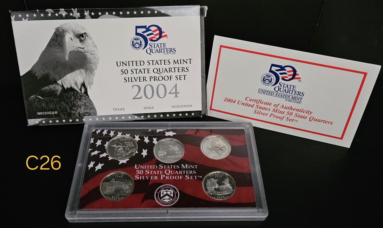 2004 US Mint Uncirculated Silver Proof Set State Quarters, COA, FREE SHIPPING