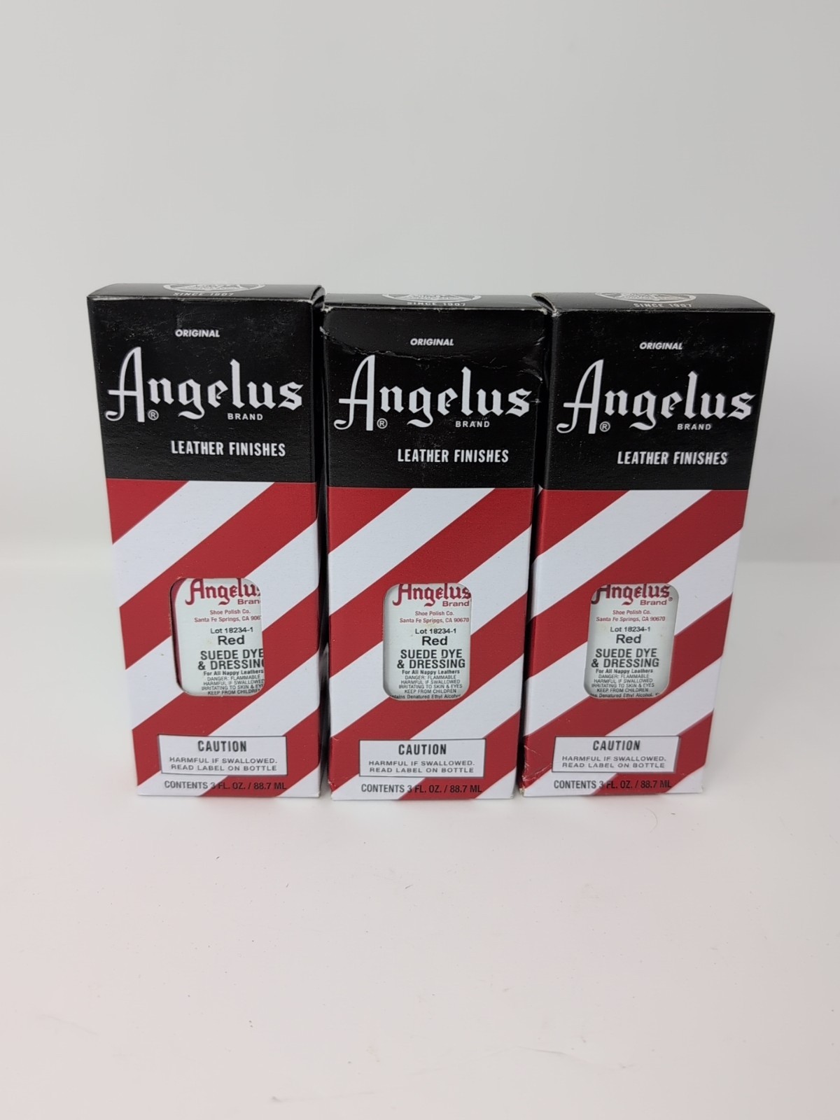 Lot Of 3 Angelus Suede Dye & Dressing 3 Fl Oz Bottle W/ Applicator Red