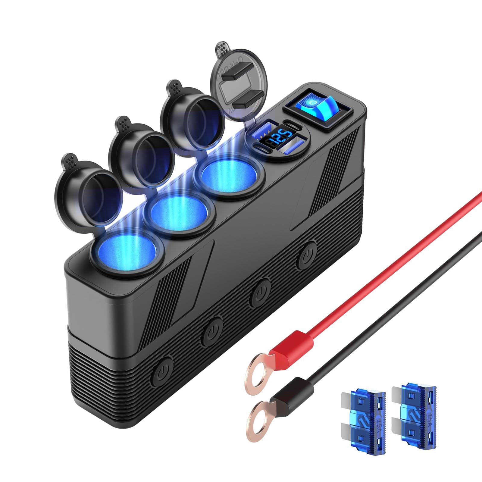 12V 24V Car Charger Socket Splitter with 10FT/3M Cable, 3 Cigarette Lighter S...
