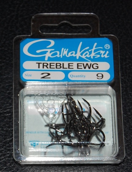 9 Pack Gamakatsu 77409 Extra Wide Gap (EWG) NS Black Treble Hooks - Size 2