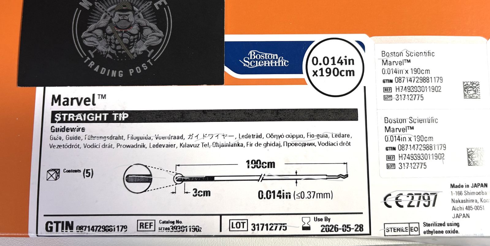 Lot of 5 Boston Sci Marvel™ Straight GW 0.014 in × 190 cm