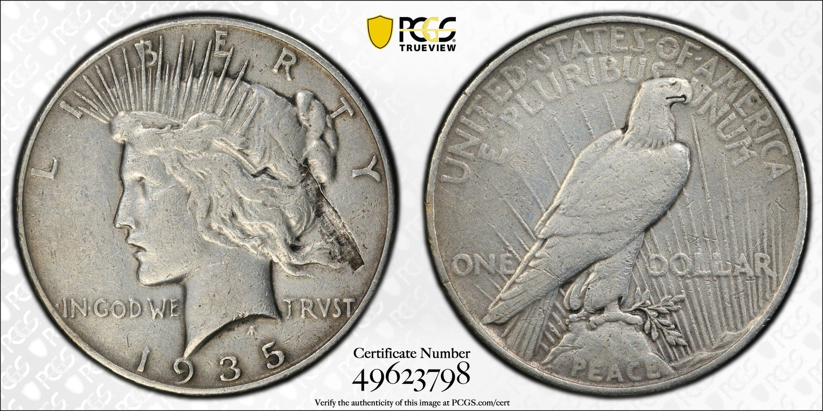 1935 Peace Silver Dollar PCGS VF Details, Planchet Flaw