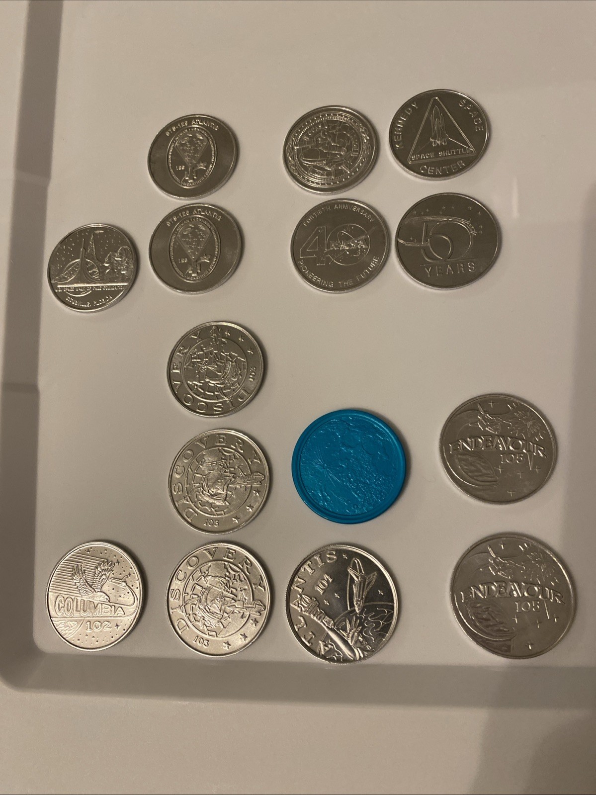 NASA  Aluminum Token Coin Pog Lot Of 15 Columbia Discovery Endeavor 40 50 Yrs
