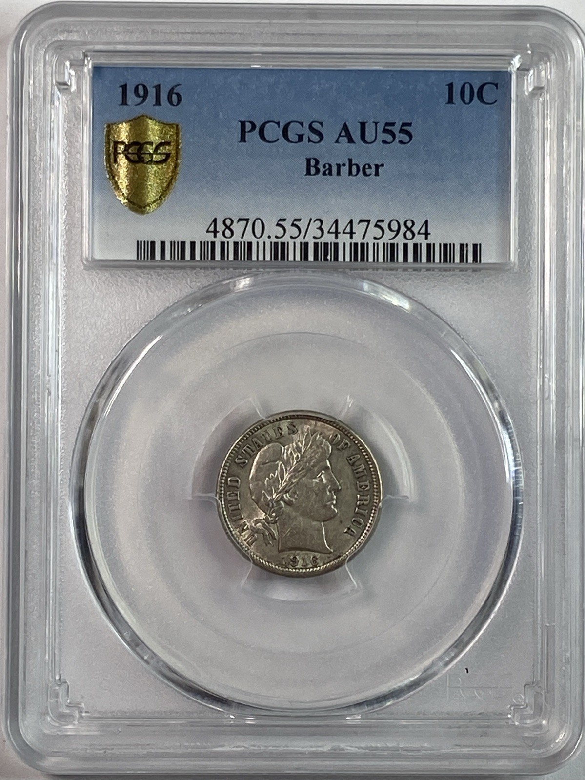 1916 10C Barber Dime PCGS AU55