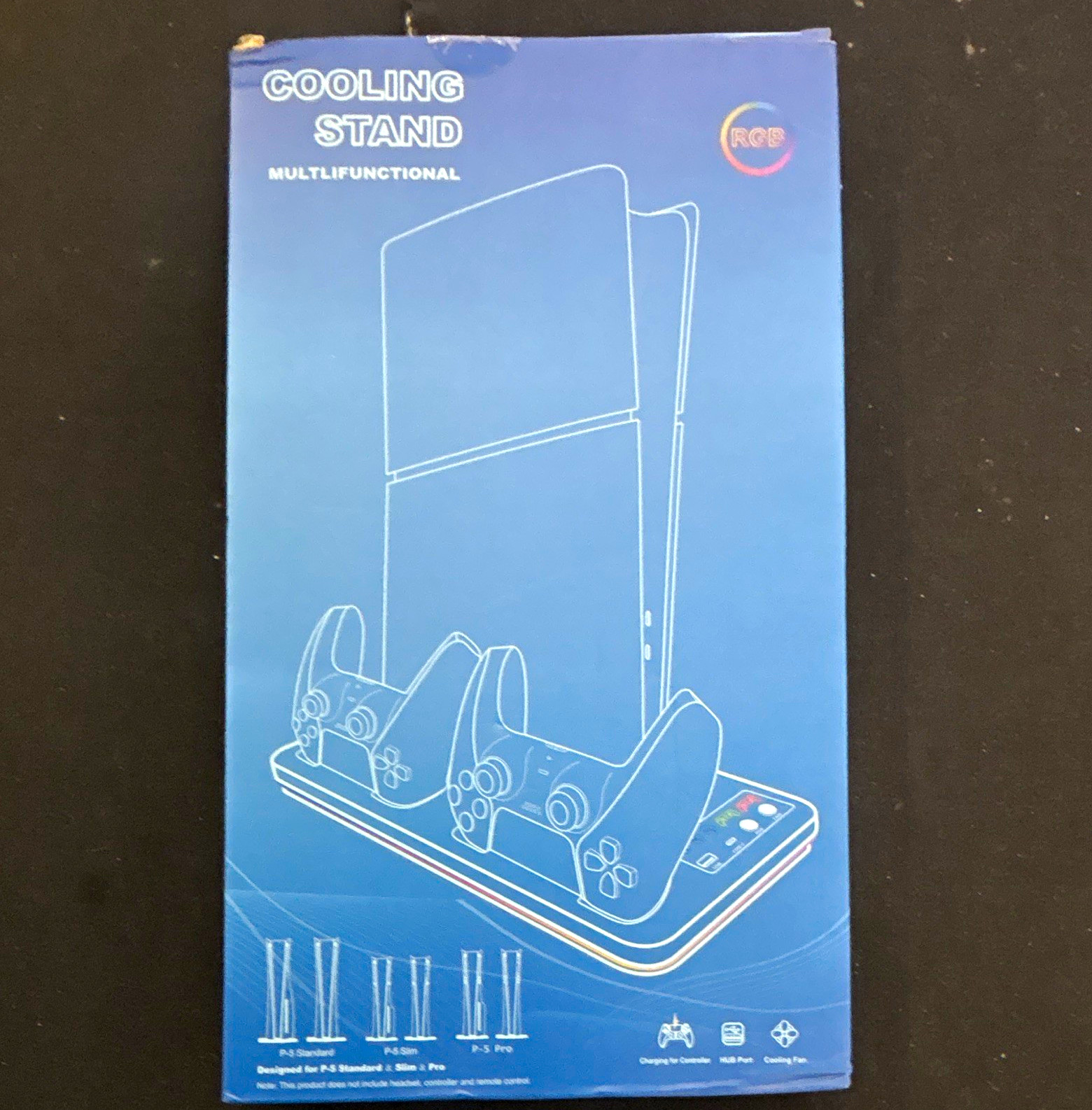 PS5 Cooling Fan Stand w Dual Controller Charging Dock, RGB, USB-C Wired, White