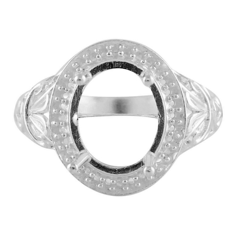 Semi Mount Ring 10X12MM Oval Shape Solitaire Halo Women Ring 925 Sterling Silver