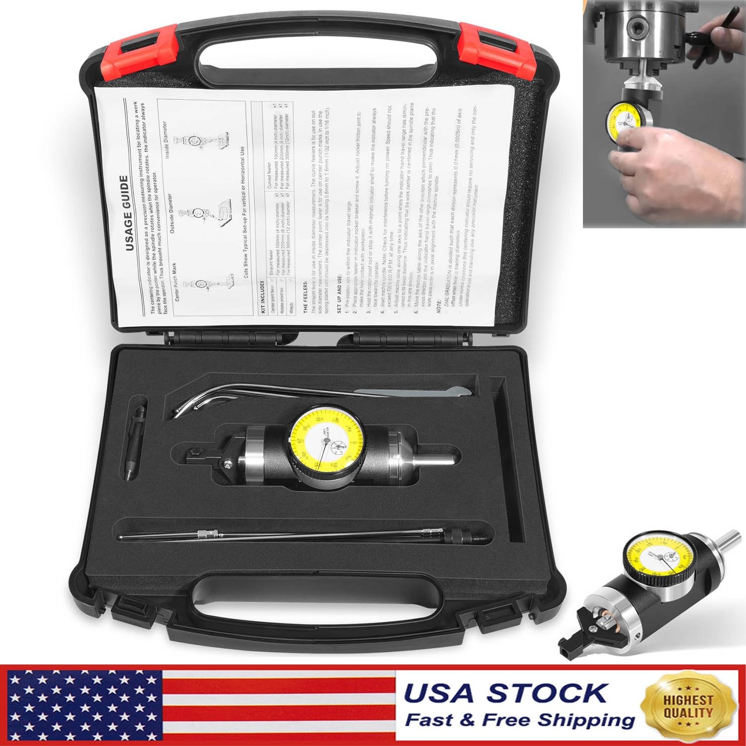 Co-Ax Indicator Tool Set, 0-0.15 inch by .0005'' Graduations, Coaxial Centering
