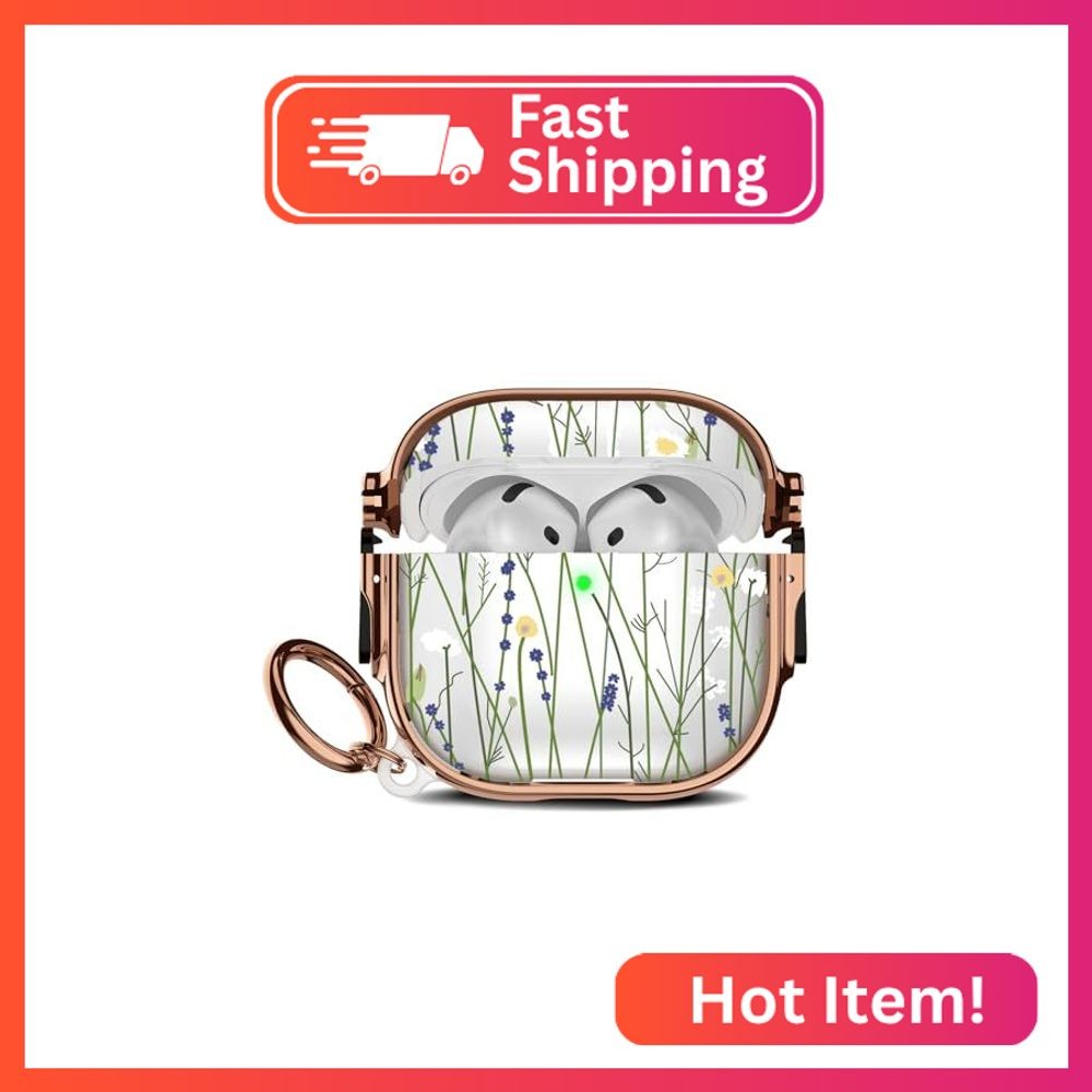 Maxjoy for Cute AirPods 4 Case 2024 with Safety Lock,Compatible Green Flower Ste