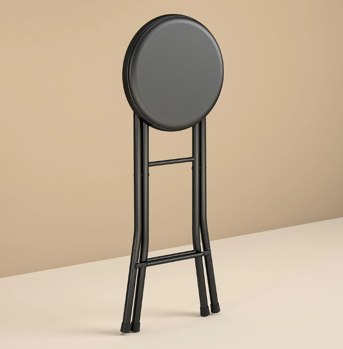 24" Black Vinyl Padded Folding Stool – Portable & Durable