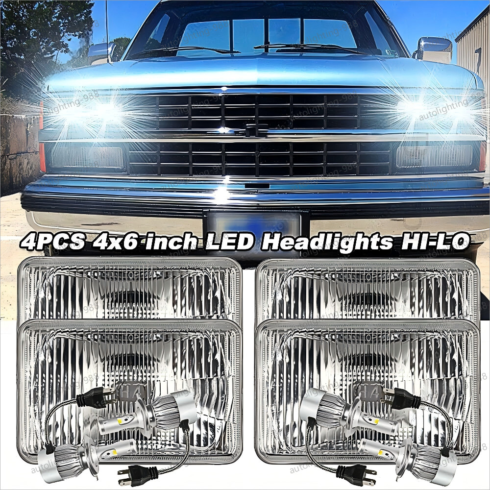 4PCS 4X6" LED Headlights Hi-Lo Beam DOT For 1980-1988 Chevy R10 C10 C20 K10 K30