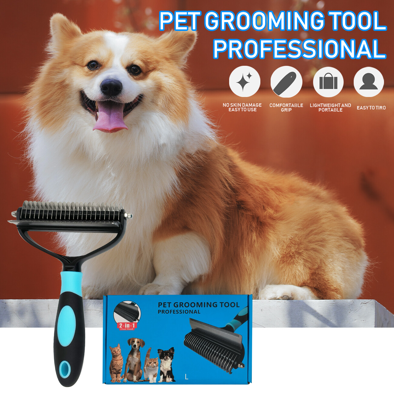 Pet Cat Dog Hair Fur Shedding Trimmer Grooming Dematting Rake Comb Brush Tool