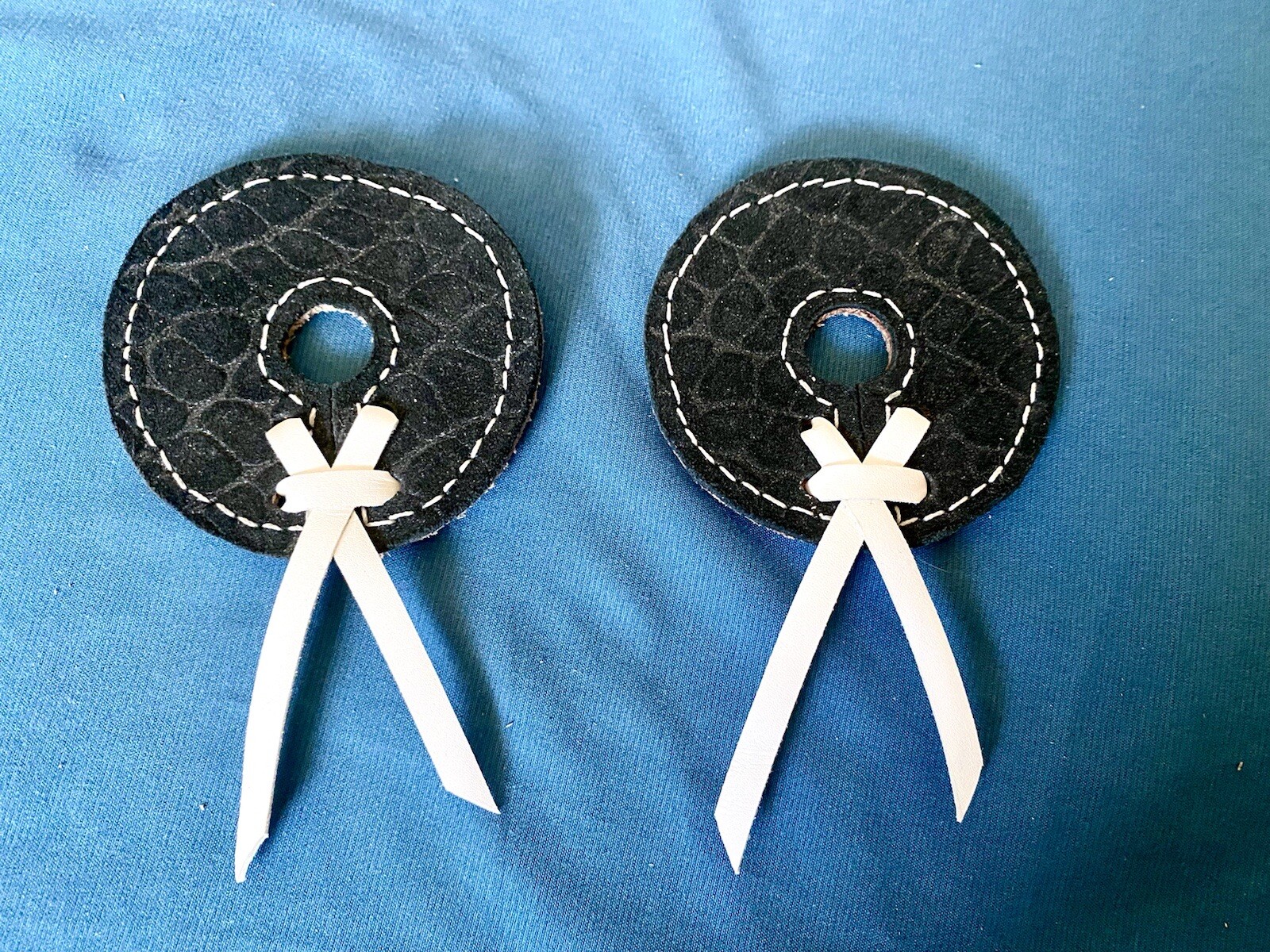 Horse Bit Guards-Black Suede Croc-Leather Lace Up Style-Real Leather! Handmade!