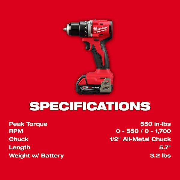 Milwaukee Tool 3601-22Ct M18 Compact Brushless 1/2" Drill/Driver Kit