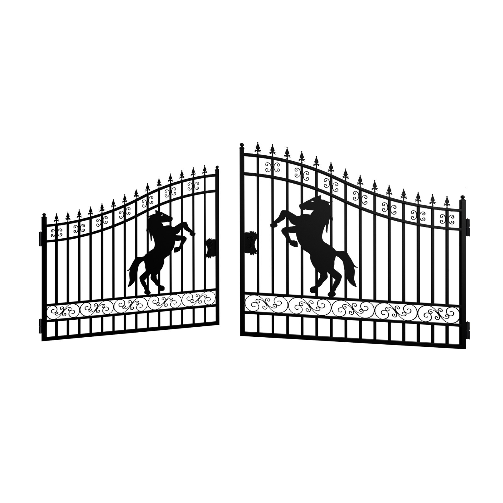 16x8 FT Heavy Duty Steel Dual Swing Driveway Gate|Powder Coated|Horse Style