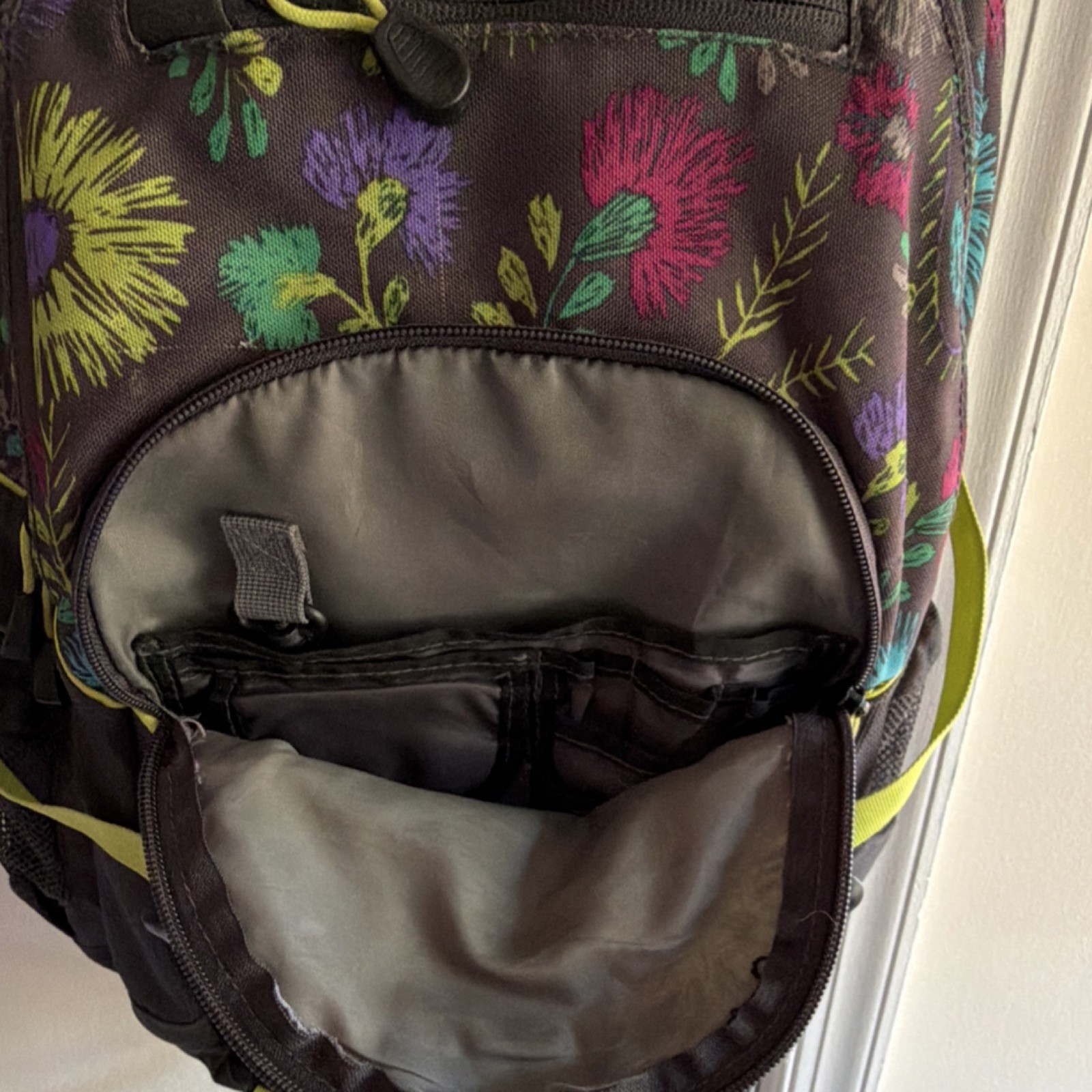 High Sierra Floral Hiking Backpack Black Multicolor 5 Pockets Multifunction