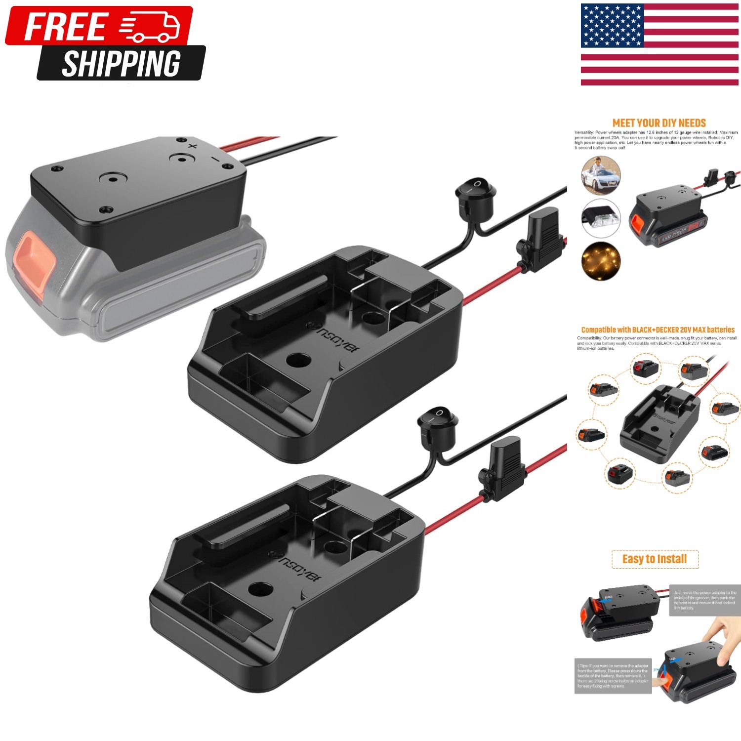 High-Quality 20V MAX Power Wheel Adapter with Secure Locking Mechanism - 2 Pack