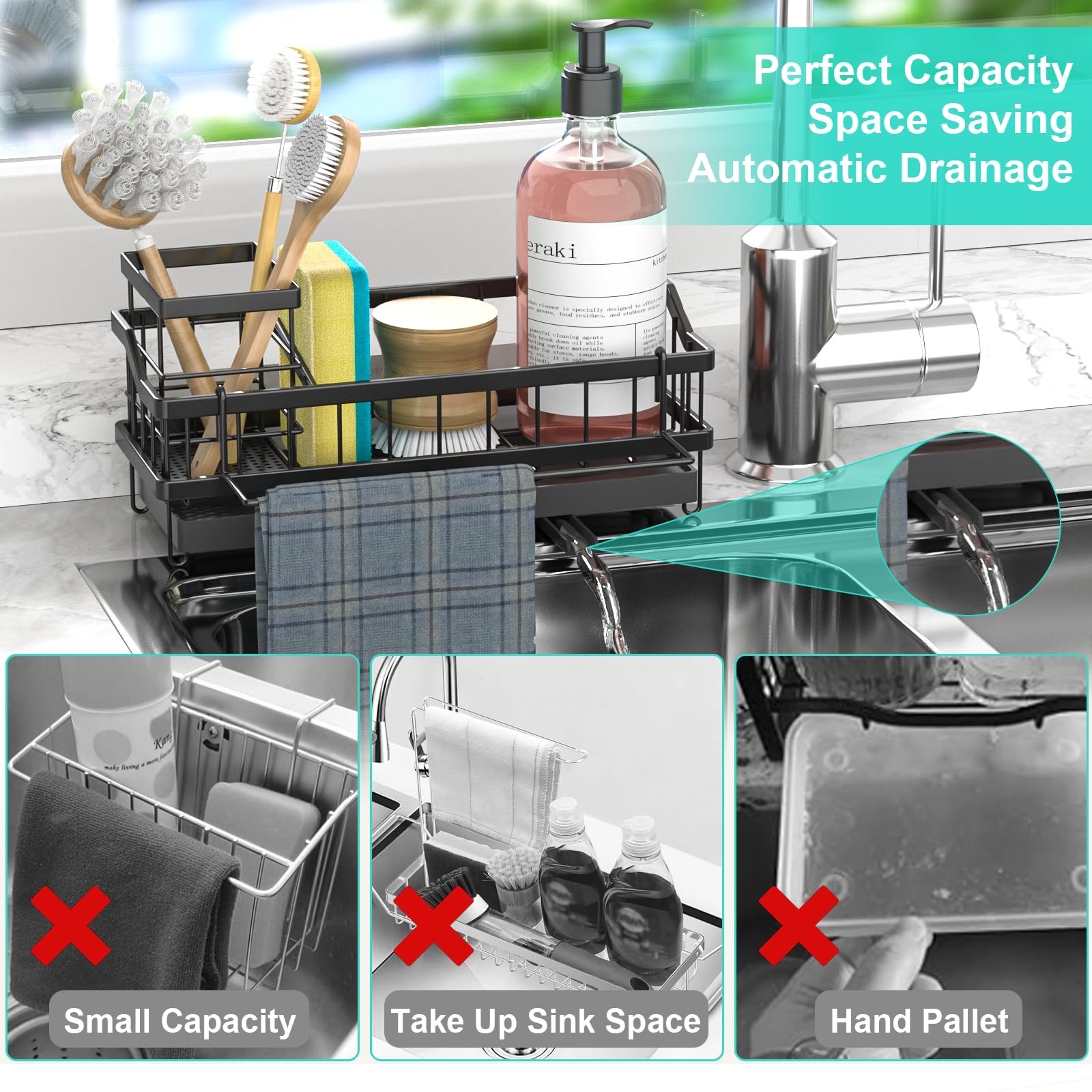 Ahonnpely Sponge Holder for Kitchen Sink - Countertop Rustproof Stainless Ste...
