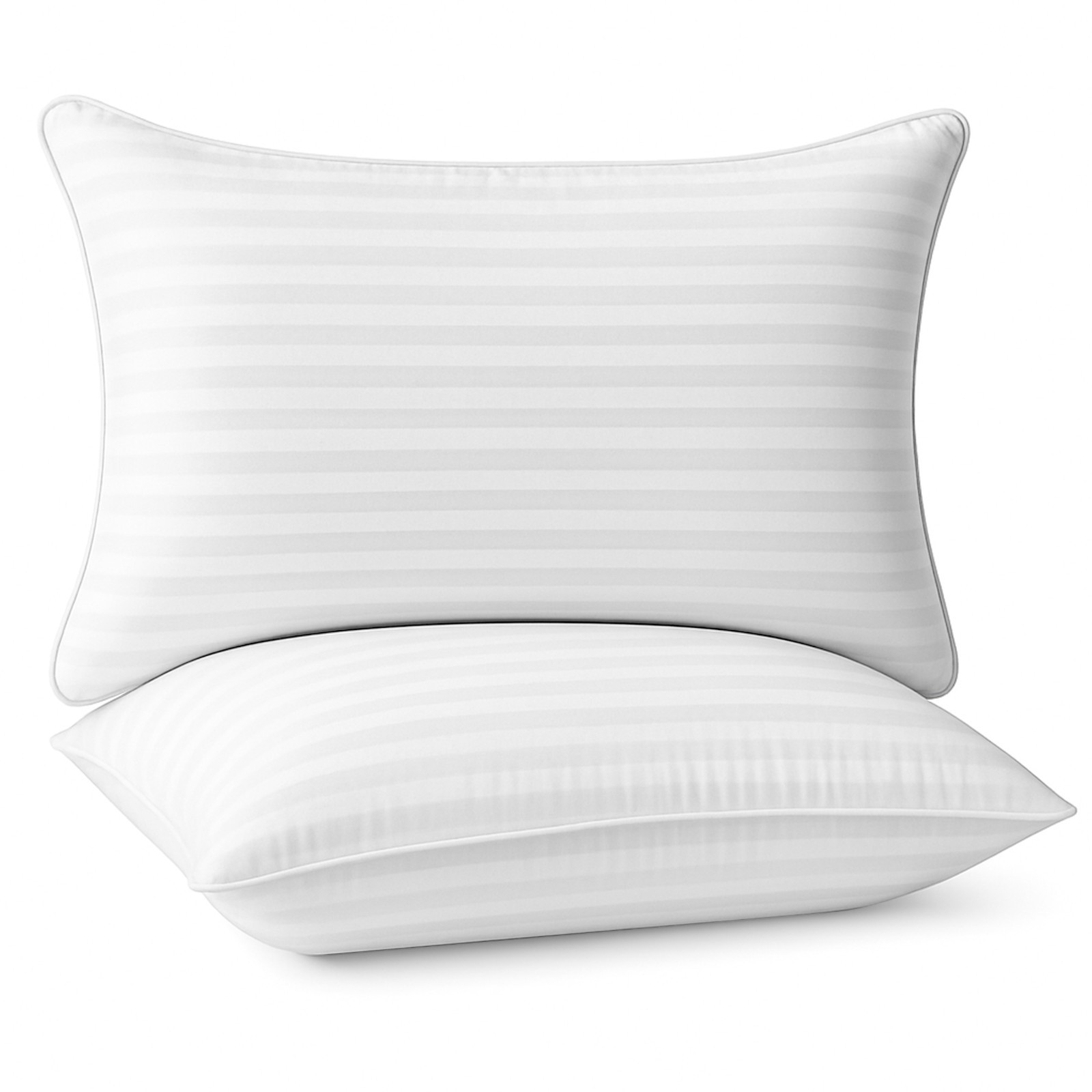 Set of 2 Bedding Stripe Pillows Comfortable Breathable Hotel Quality King Queen