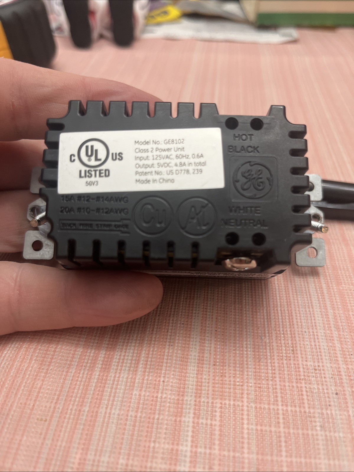 GE USB Outlet Adapter 4 USB Ports. Class 2 5VDC. 4.8A